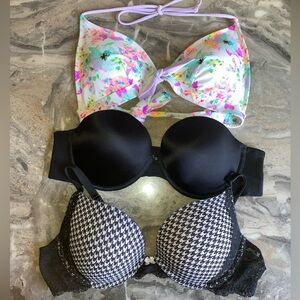 38B 3 Victoria Secret 2 push-up & 1 large colorful light push-up bikini top.